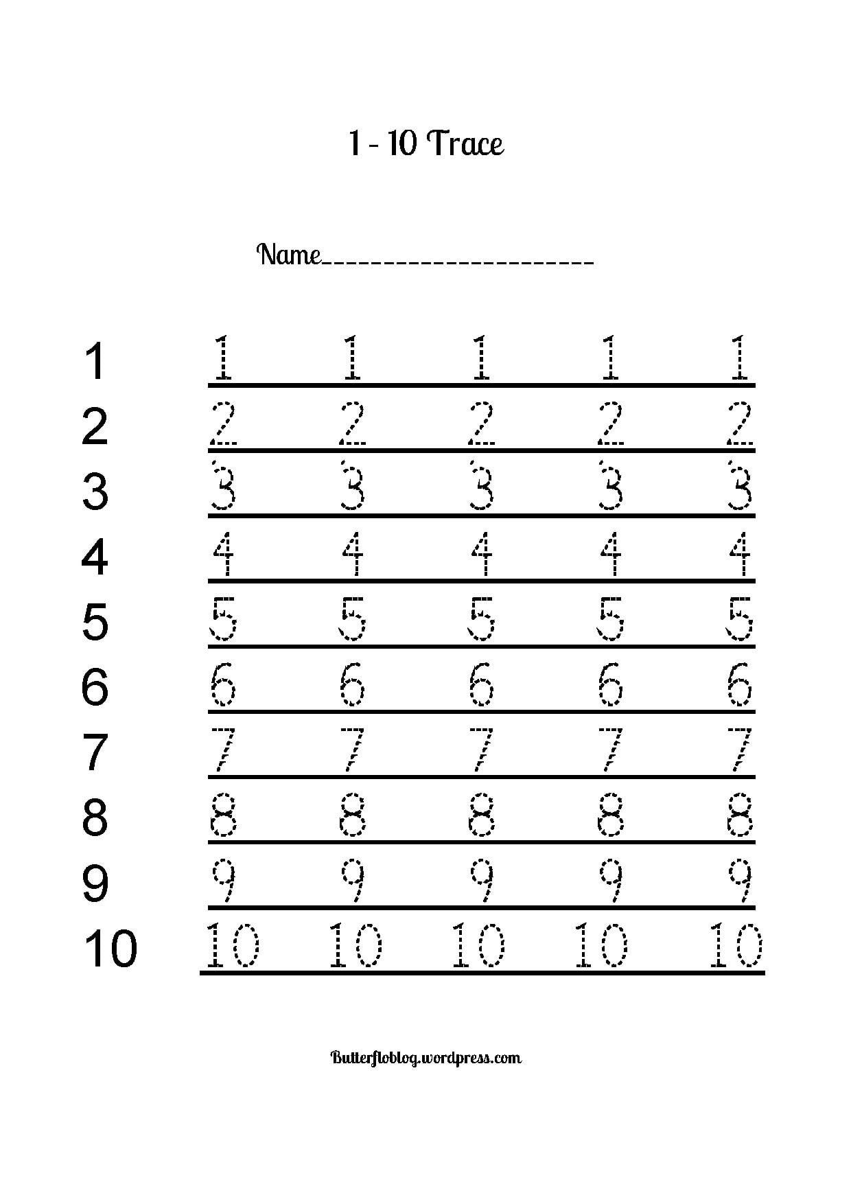 Numbers 1-10 tracing activity